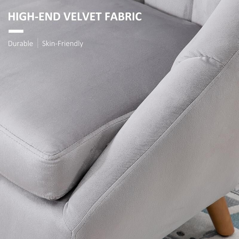 Grey Velvet Accent Chair Shell Back Armchair Lounge Bedroom Seating Legs - Kwikley