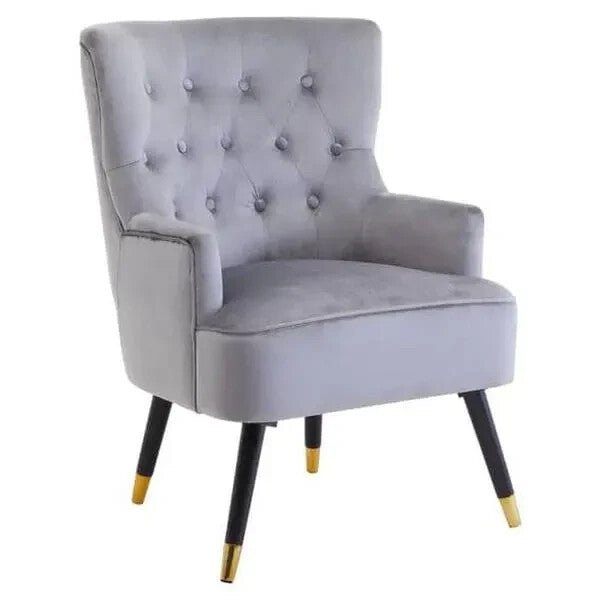 Grey Velvet Accent Chair Tufted Armchair Gold Legs Modern Lounge Seat - Kwikley