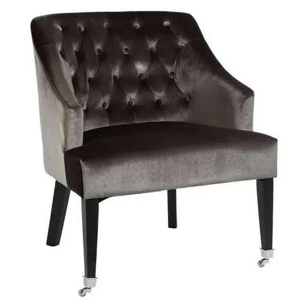 Grey Velvet Accent Chair Tufted Wingback Armchair with Casters for Lounge - Kwikley