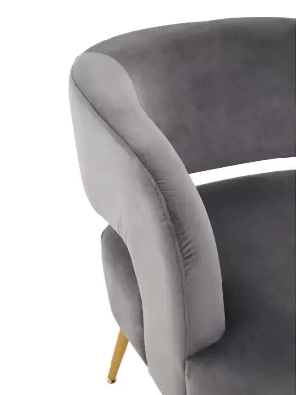 Grey Velvet Accent Chair with Gold Legs Modern Lounge Bedroom Armchair - Kwikley