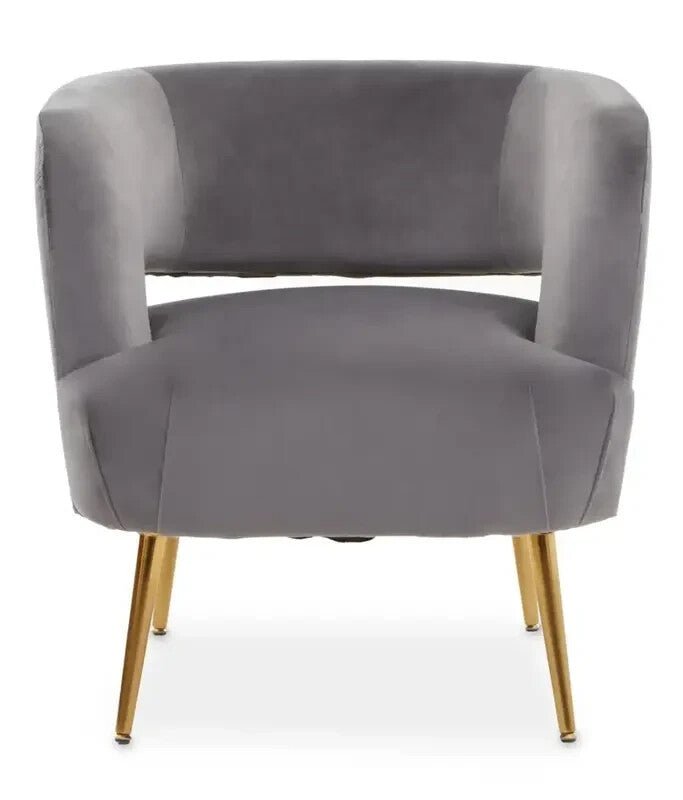 Grey Velvet Accent Chair with Gold Legs Modern Lounge Bedroom Armchair - Kwikley