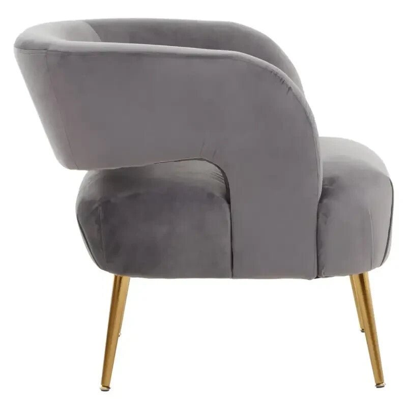 Grey Velvet Accent Chair with Gold Legs Modern Lounge Bedroom Armchair - Kwikley