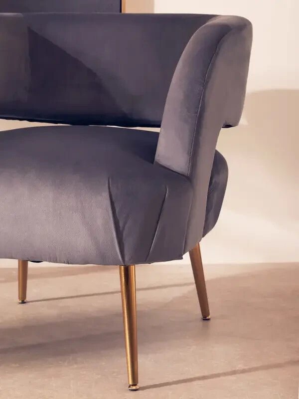 Grey Velvet Accent Chair with Gold Legs Modern Lounge Bedroom Armchair - Kwikley