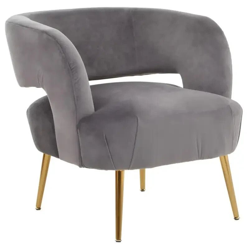 Grey Velvet Accent Chair with Gold Legs Modern Lounge Bedroom Armchair - Kwikley