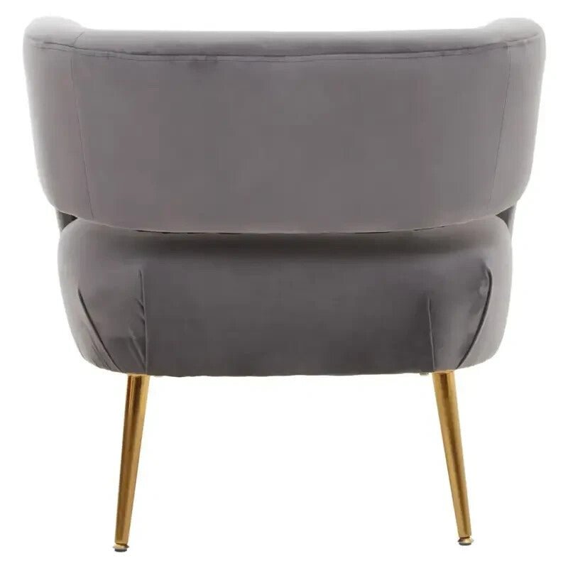 Grey Velvet Accent Chair with Gold Legs Modern Lounge Bedroom Armchair - Kwikley