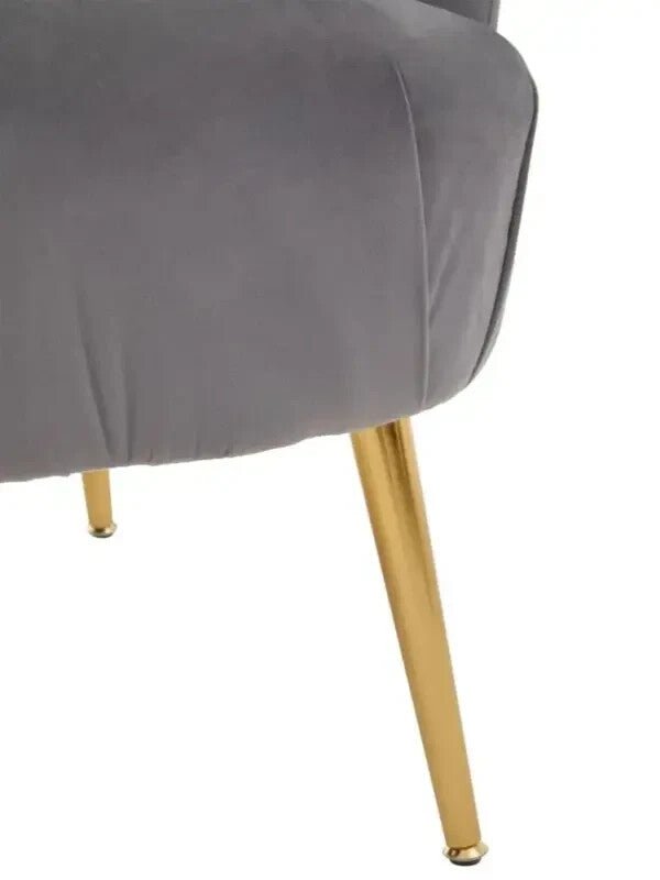 Grey Velvet Accent Chair with Gold Legs Modern Lounge Bedroom Armchair - Kwikley