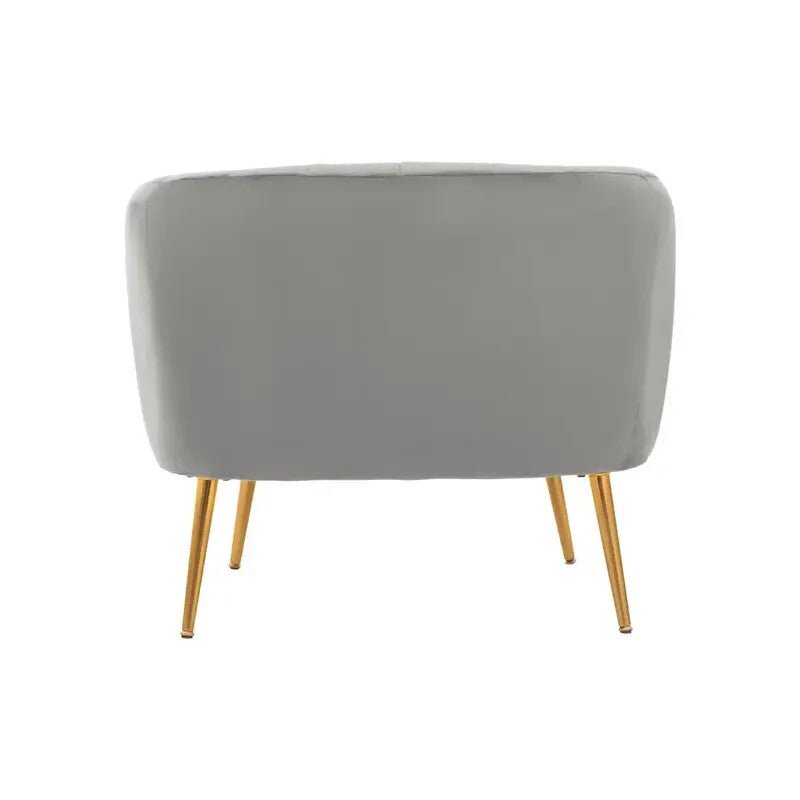 Grey Velvet Accent Chair with Gold Legs – Tufted Armchair for Lounge or Hall - Kwikley