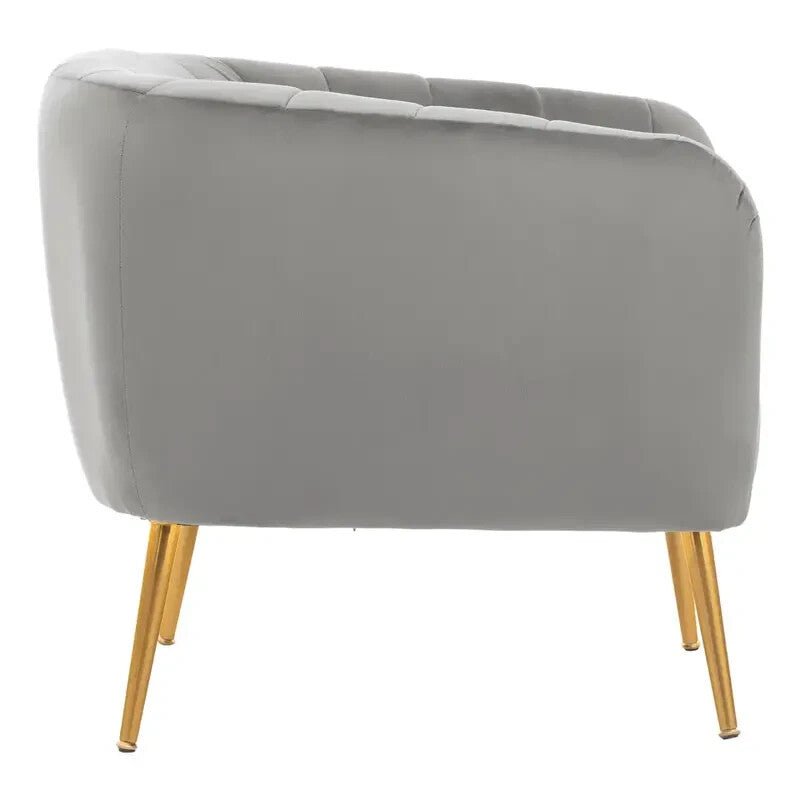 Grey Velvet Accent Chair with Gold Legs – Tufted Armchair for Lounge or Hall - Kwikley