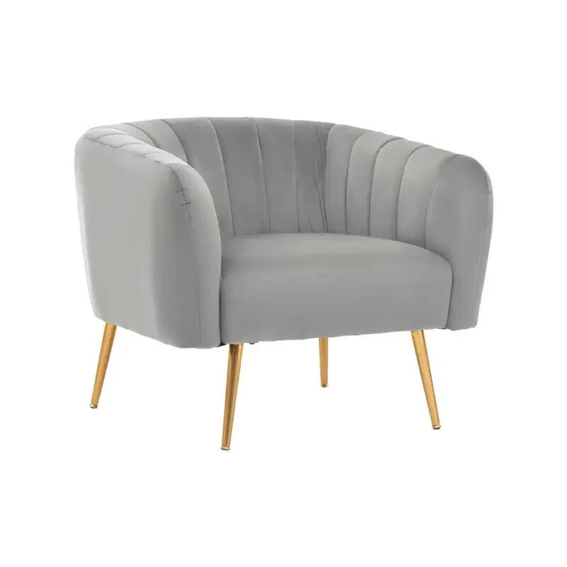 Grey Velvet Accent Chair with Gold Legs – Tufted Armchair for Lounge or Hall - Kwikley