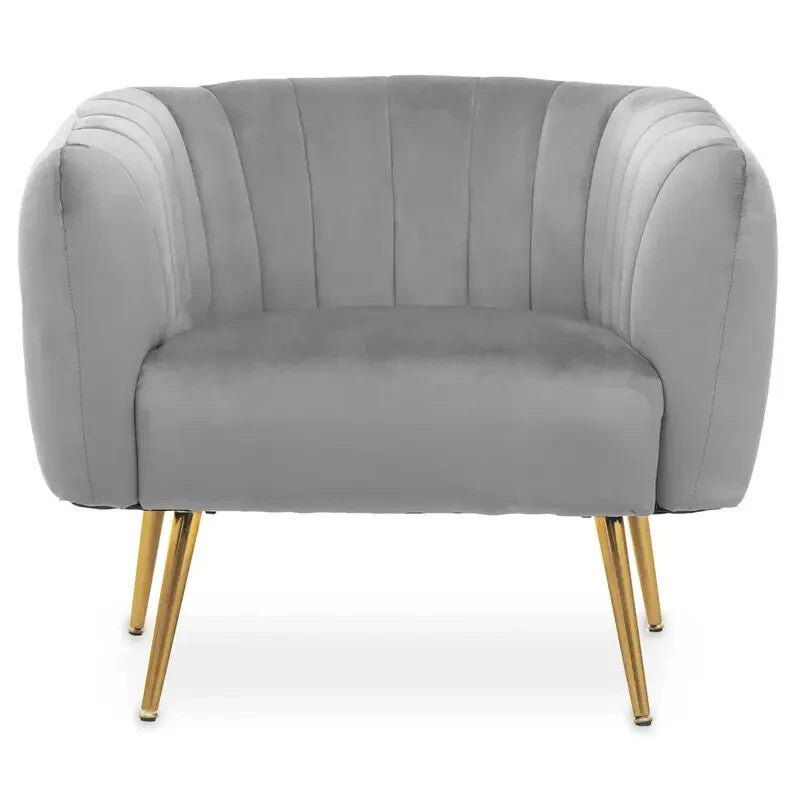 Grey Velvet Accent Chair with Gold Legs – Tufted Armchair for Lounge or Hall - Kwikley