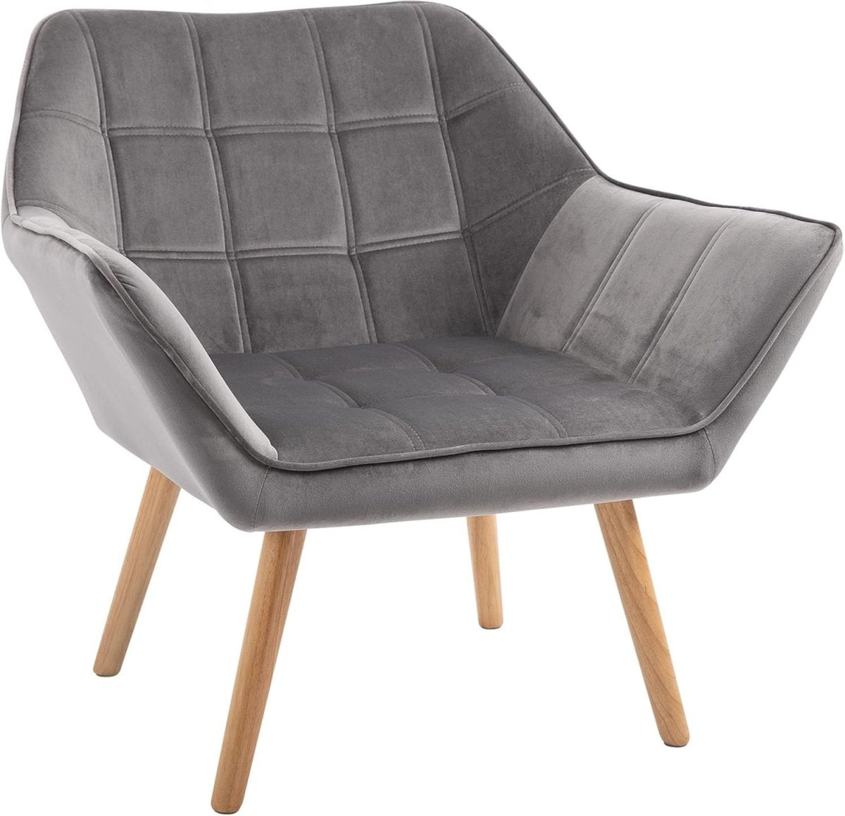 Grey Velvet Armchair Wide Arm Accent Chair Modern Bedroom Lounge Seat - Kwikley