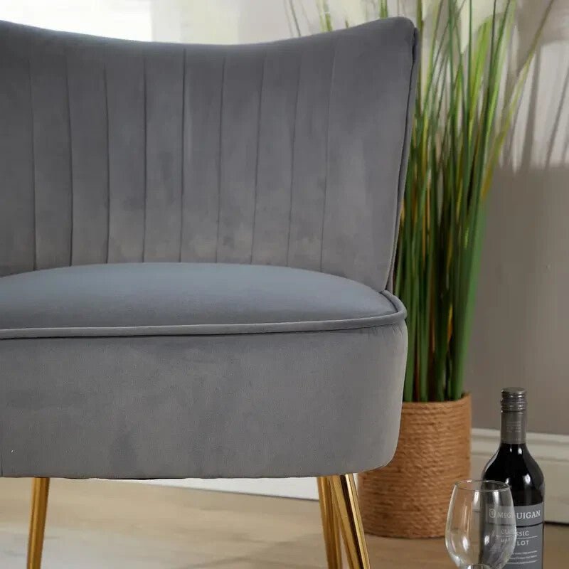 Grey Velvet Armless Accent Chair with Gold Legs Modern Lounge Bedroom Seat - Kwikley