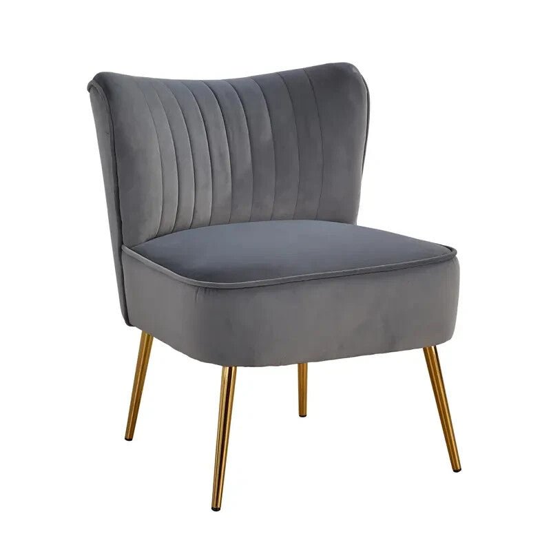 Grey Velvet Armless Accent Chair with Gold Legs Modern Lounge Bedroom Seat - Kwikley