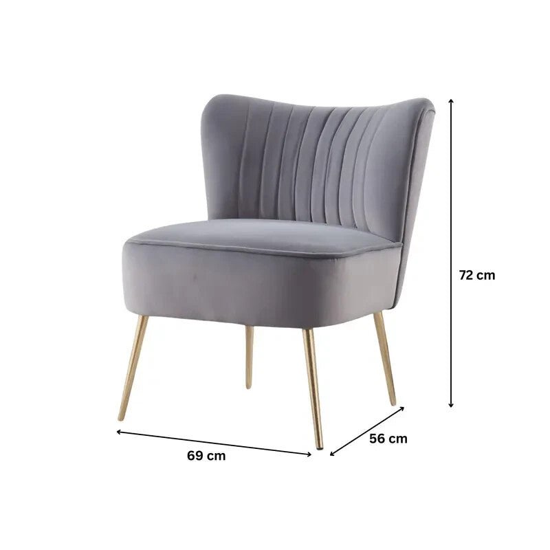 Grey Velvet Armless Accent Chair with Gold Legs Modern Lounge Bedroom Seat - Kwikley