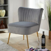 Grey Velvet Armless Accent Chair with Gold Legs Modern Lounge Bedroom Seat - Kwikley
