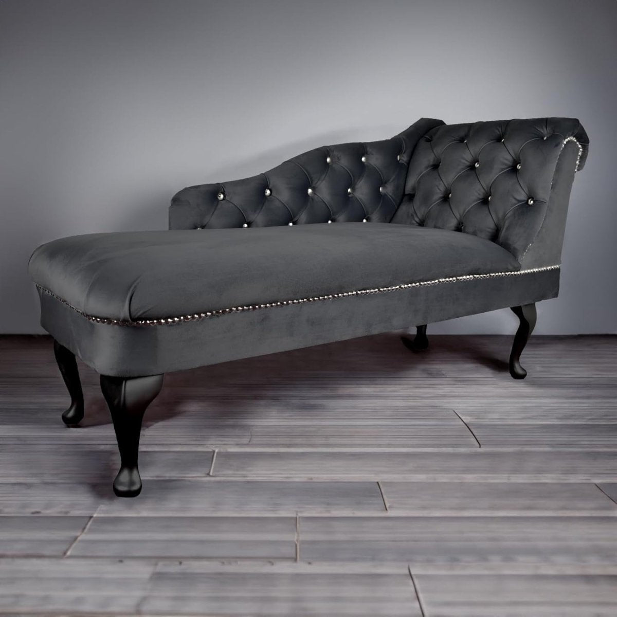 Grey Velvet Chaise Lounge Sofa | Right Hand Tufted Accent Chair 190kg - Kwikley