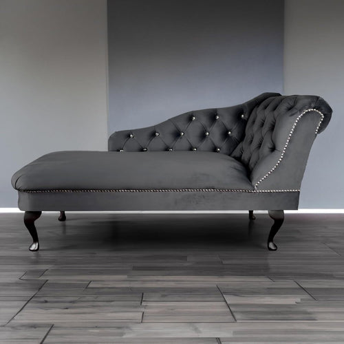Grey Velvet Chaise Lounge Sofa | Right Hand Tufted Accent Chair 190kg - Kwikley