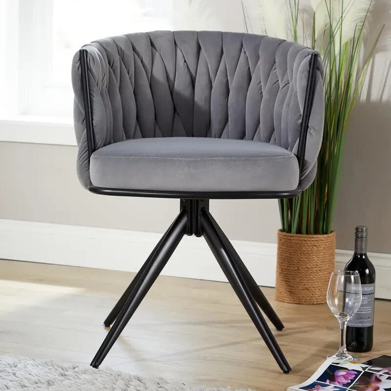 Grey Velvet Swivel Accent Chair Round Tufted Back Plush Seat Metal Legs - Kwikley