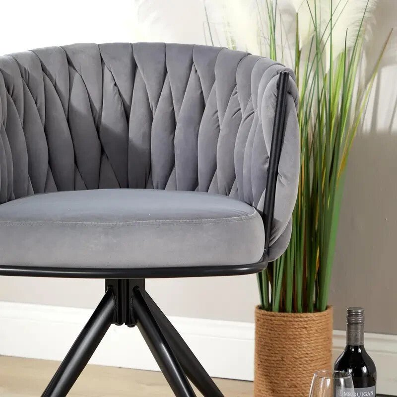 Grey Velvet Swivel Accent Chair Round Tufted Back Plush Seat Metal Legs - Kwikley