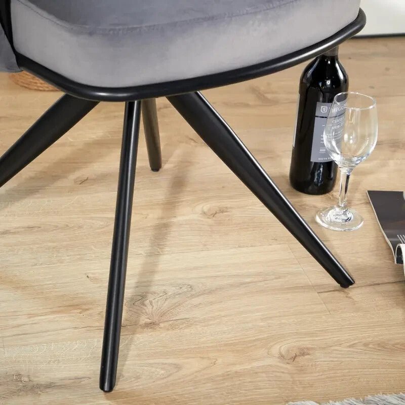 Grey Velvet Swivel Accent Chair Round Tufted Back Plush Seat Metal Legs - Kwikley