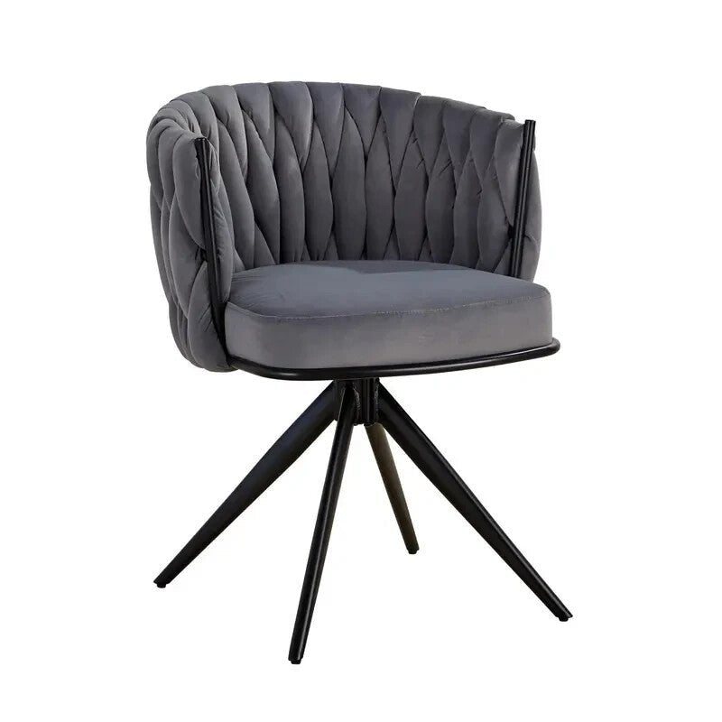 Grey Velvet Swivel Accent Chair Round Tufted Back Plush Seat Metal Legs - Kwikley
