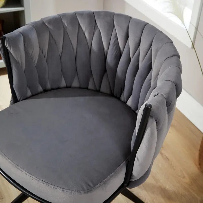 Grey Velvet Swivel Accent Chair Round Tufted Back Plush Seat Metal Legs - Kwikley