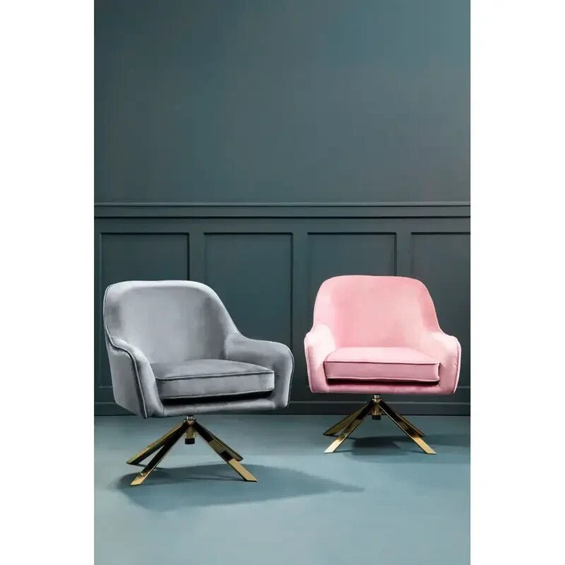 Grey Velvet Swivel Armchair Gold Base Accent Chair for Lounge or Office - Kwikley