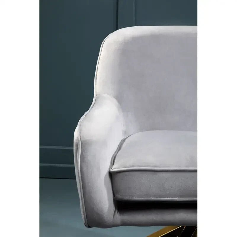 Grey Velvet Swivel Armchair Gold Base Accent Chair for Lounge or Office - Kwikley