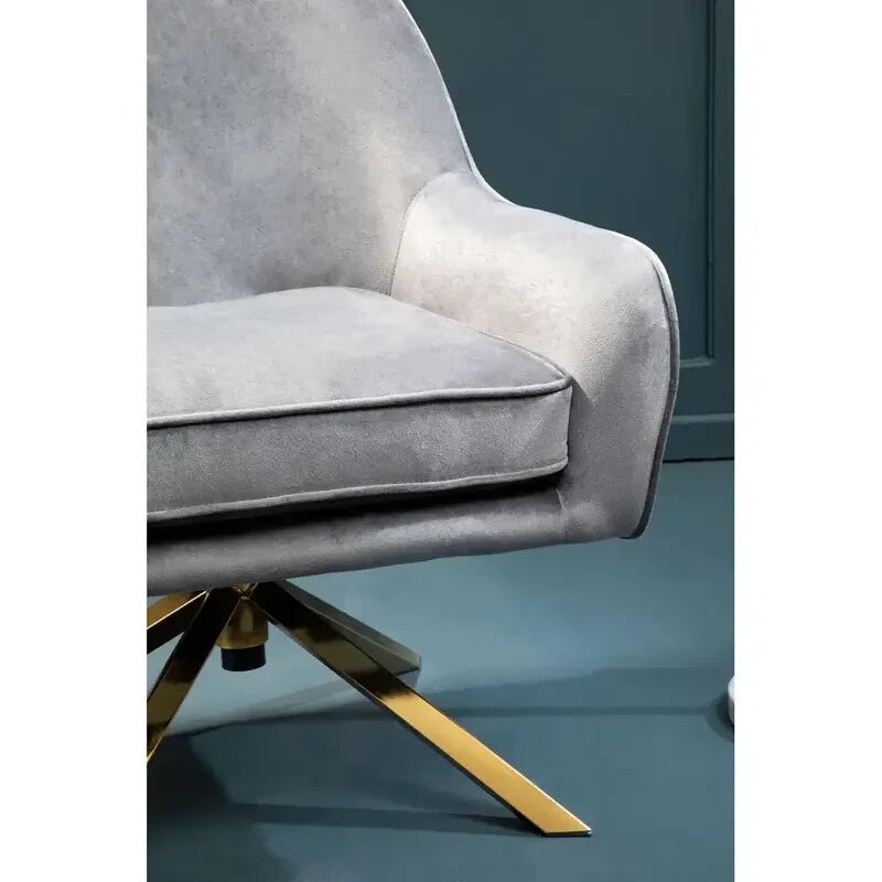 Grey Velvet Swivel Armchair Gold Base Accent Chair for Lounge or Office - Kwikley