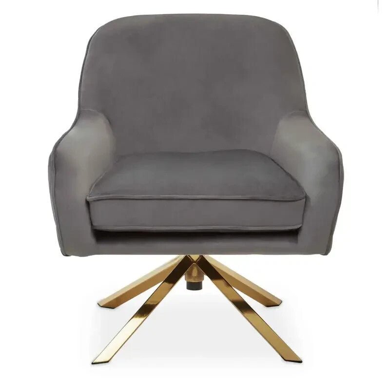 Grey Velvet Swivel Armchair Gold Base Accent Chair for Lounge or Office - Kwikley