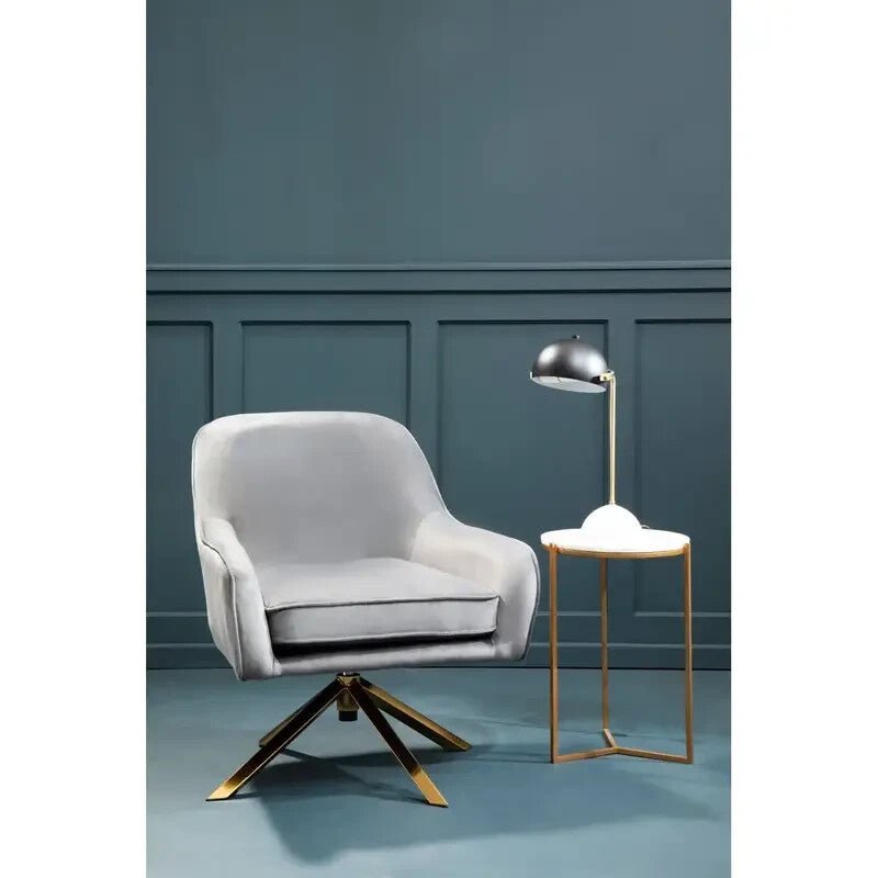 Grey Velvet Swivel Armchair Gold Base Accent Chair for Lounge or Office - Kwikley