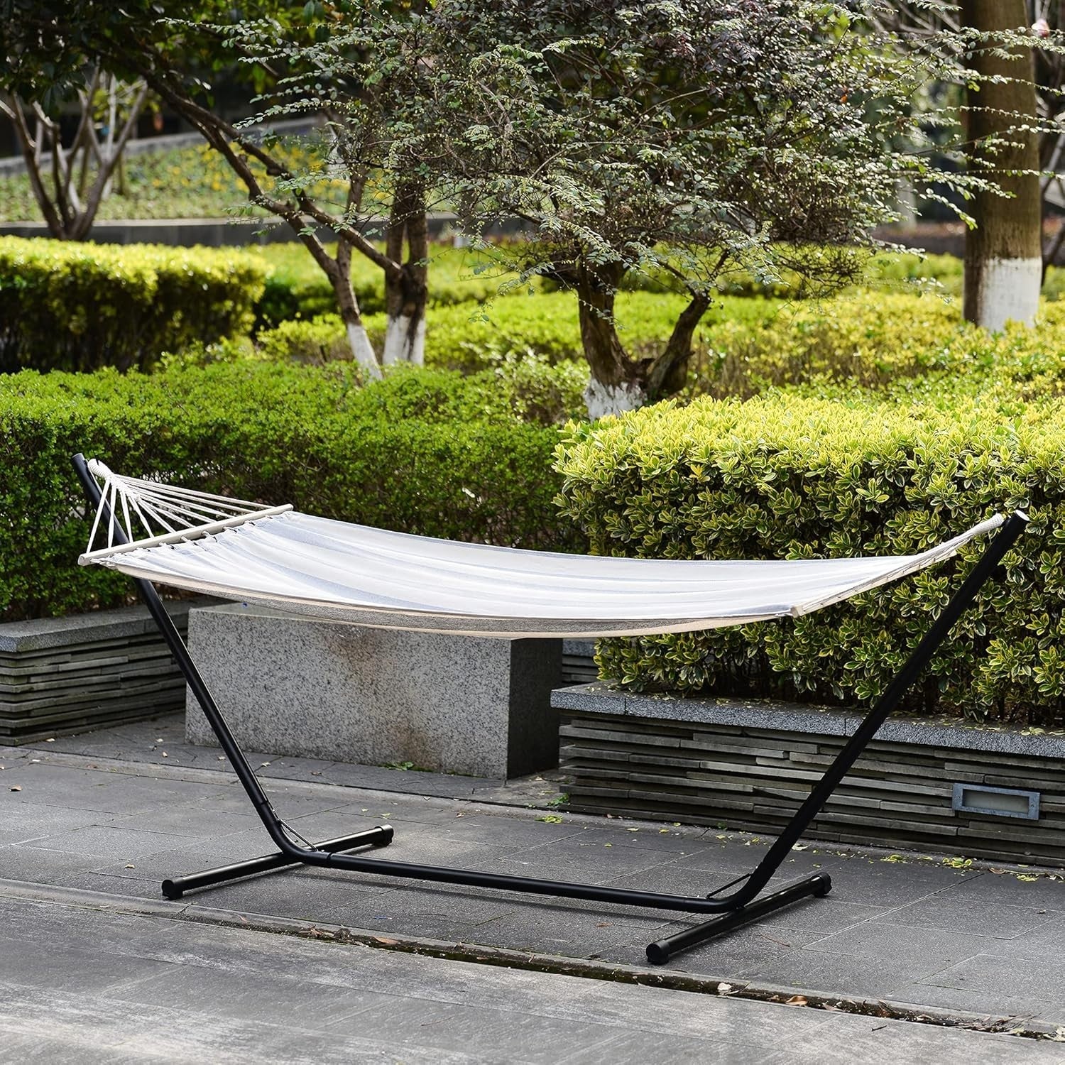 Grey & White Hammock with Stand | Portable Cotton Swing Bed | 150KG Capacity - Kwikley
