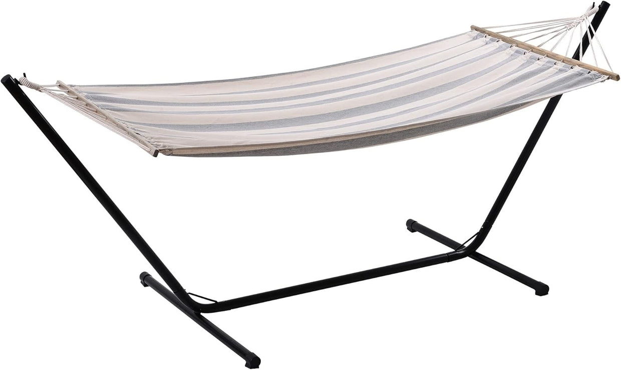 Grey & White Hammock with Stand | Portable Cotton Swing Bed | 150KG Capacity - Kwikley