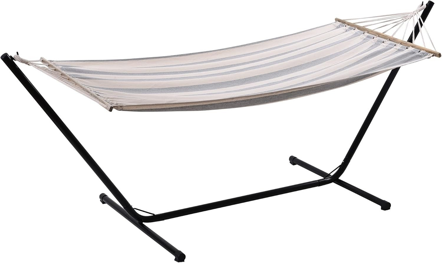 Grey & White Hammock with Stand | Portable Cotton Swing Bed | 150KG Capacity - Kwikley