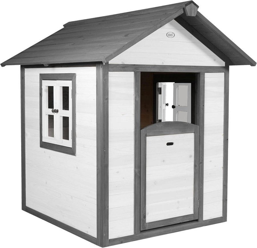 Grey White Wooden Kids Playhouse Outdoor Garden Lodge FSC Wood - Kwikley