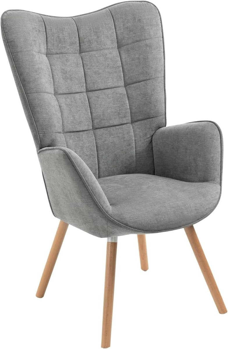 Grey Wingback Accent Chair Lounge Armchair for Reading Bedroom Office - Kwikley