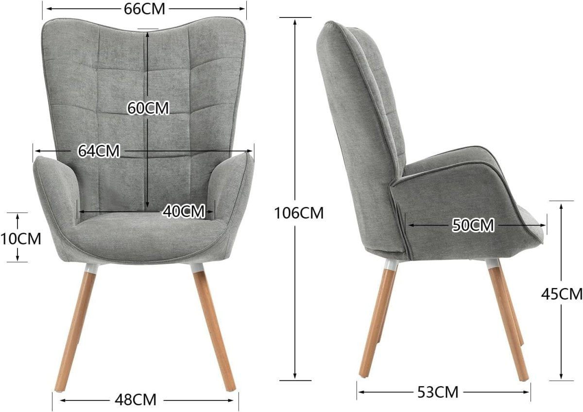 Grey Wingback Accent Chair Lounge Armchair for Reading Bedroom Office - Kwikley