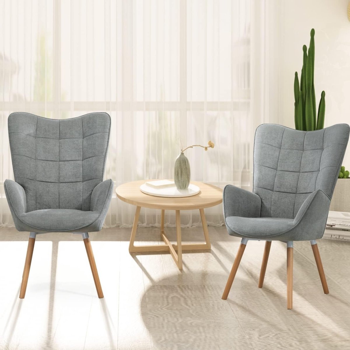 Grey Wingback Accent Chair Lounge Armchair for Reading Bedroom Office - Kwikley