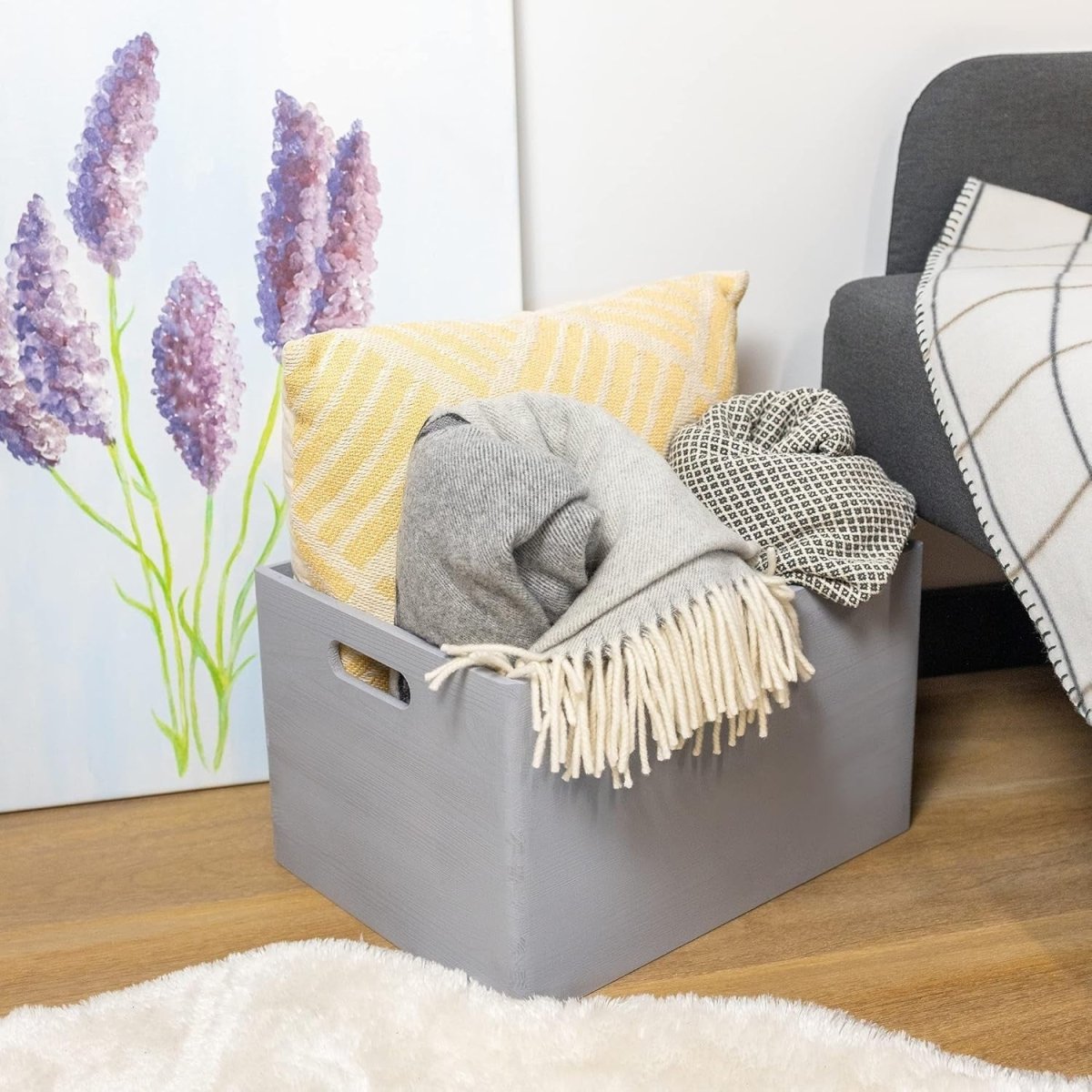 Grey Wooden Storage Box with Lid 40x30x24cm Organizer for Home and Gifts - Kwikley