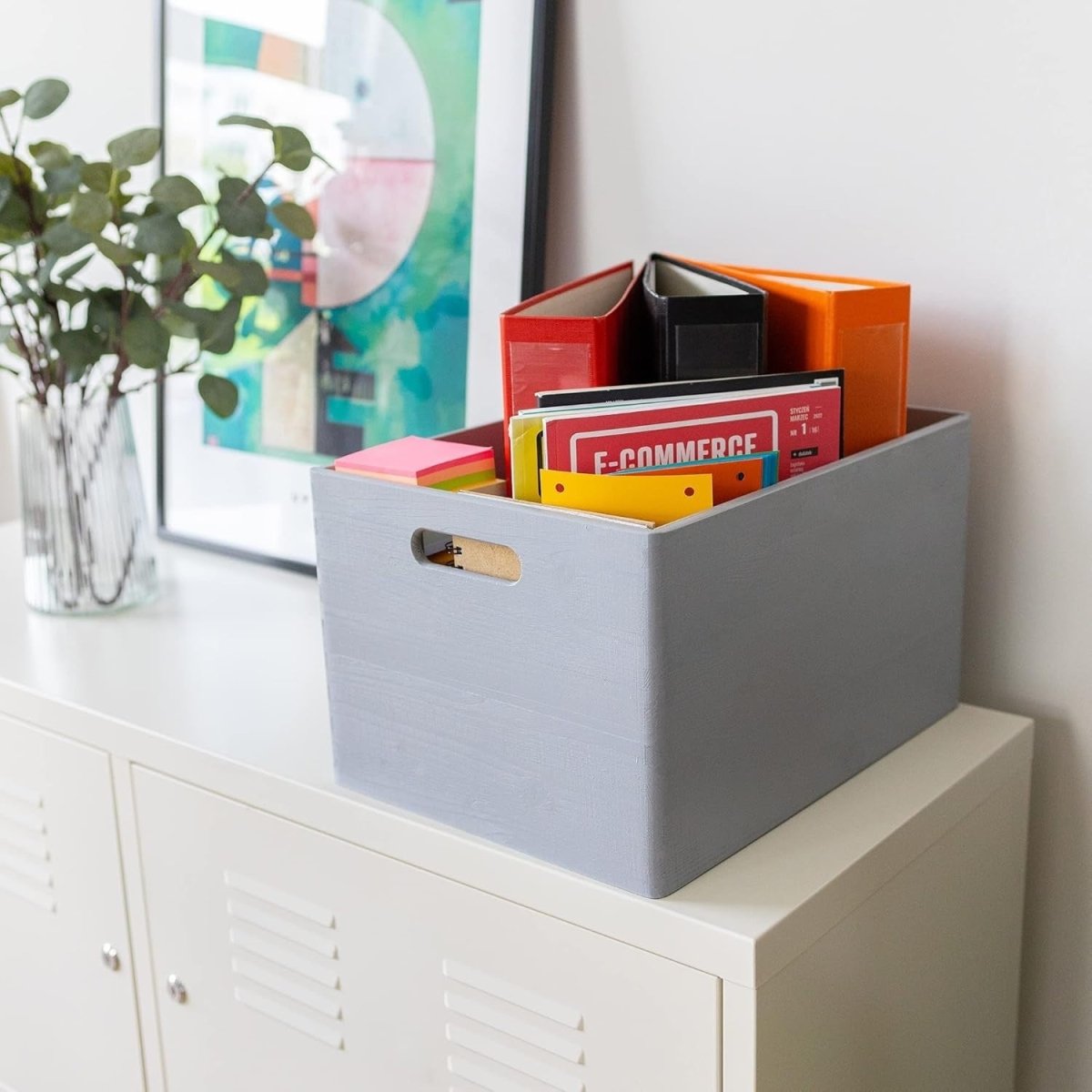 Grey Wooden Storage Box with Lid 40x30x24cm Organizer for Home and Gifts - Kwikley