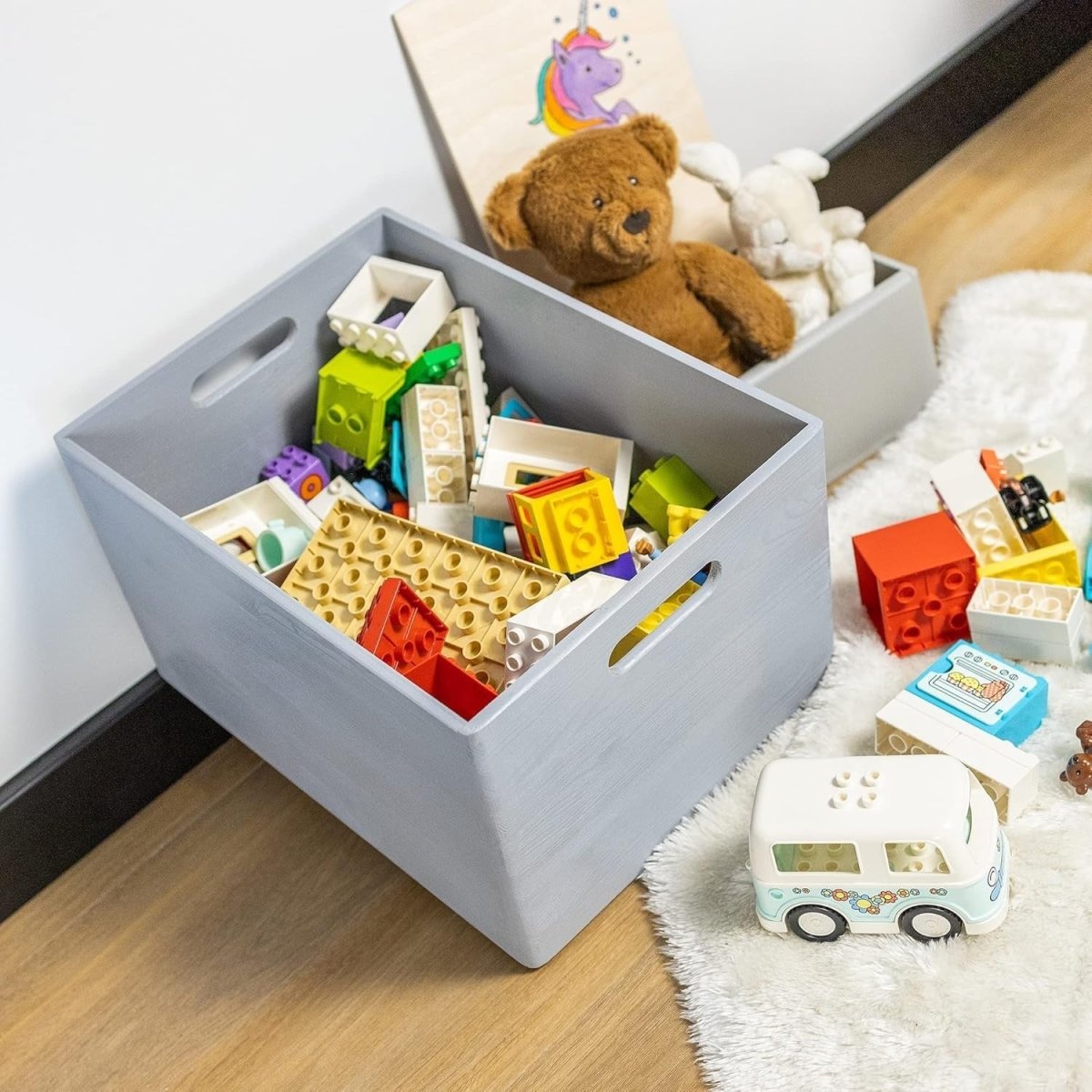 Grey Wooden Storage Box with Lid 40x30x24cm Organizer for Home and Gifts - Kwikley