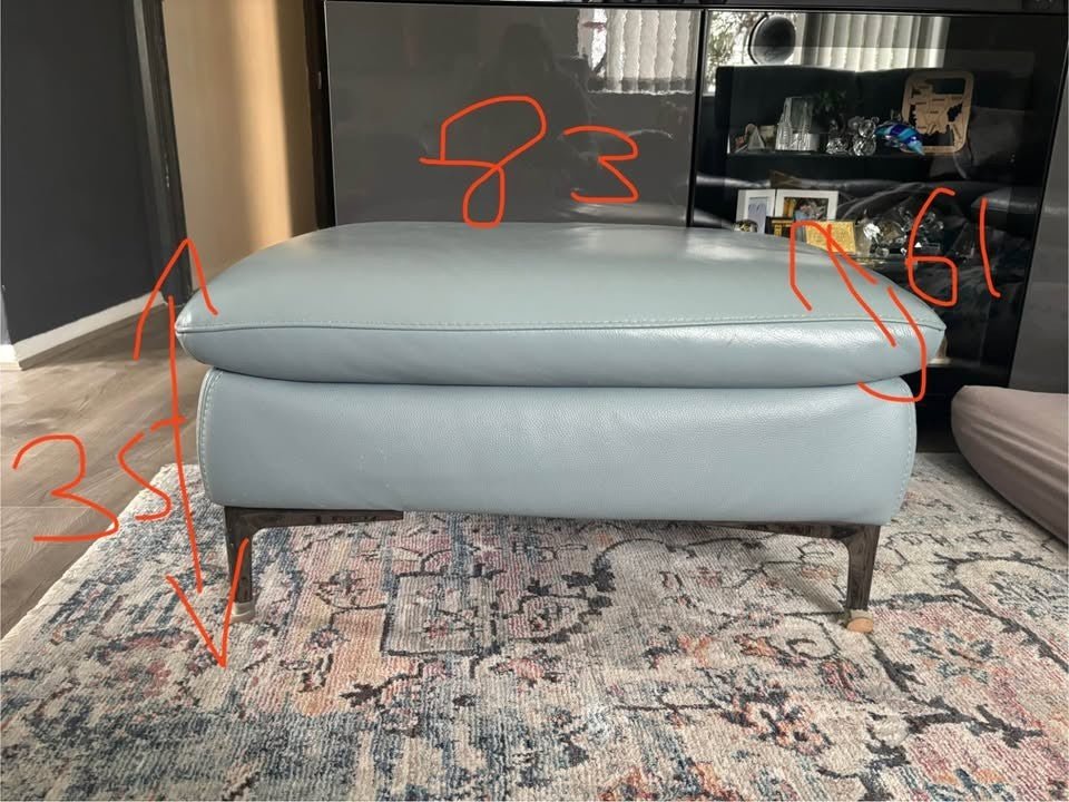 Greyish Blue Leather Corner Sofa + Armchair + Footstool (PTP) - Kwikley