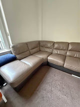 Greyish Brown Leather Corner Sofa (PTP)