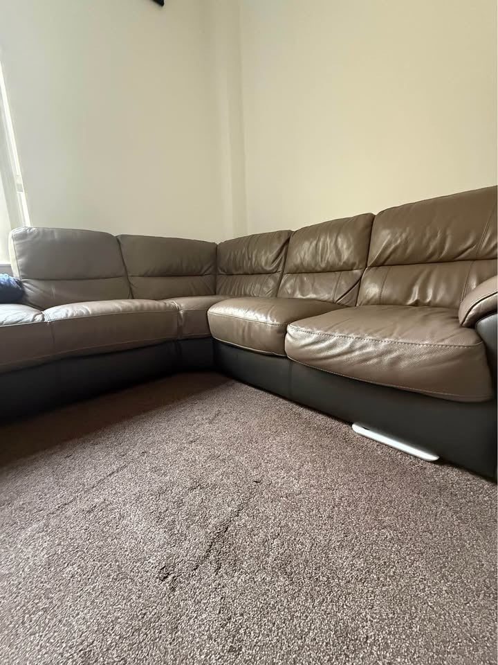 Greyish Brown Leather Corner Sofa (PTP) - Kwikley