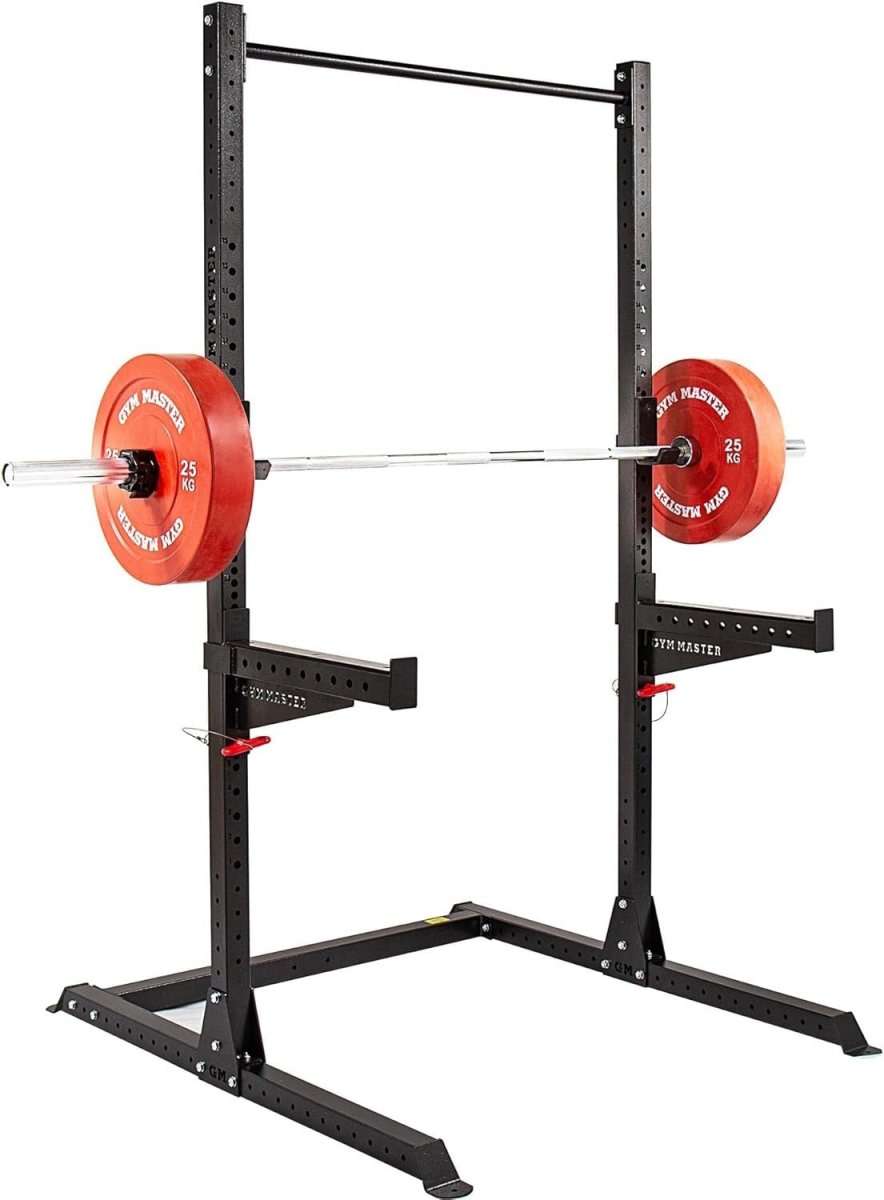 Half Power Rack Squat Cage Black with Pull Up Bar & Safety Spotters - Kwikley