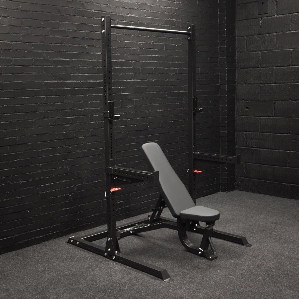 Half Power Rack Squat Cage Black with Pull Up Bar & Safety Spotters - Kwikley