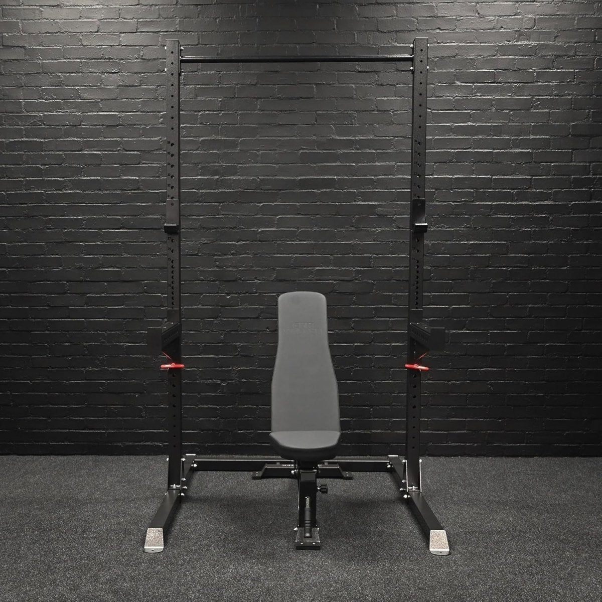Half Power Rack Squat Cage Black with Pull Up Bar & Safety Spotters - Kwikley
