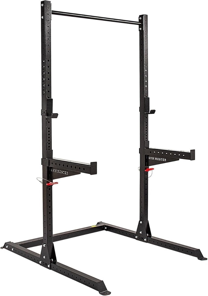 Half Power Rack Squat Cage Black with Pull Up Bar & Safety Spotters - Kwikley