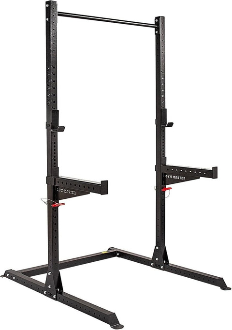 Half Power Rack Squat Cage Black with Pull Up Bar & Safety Spotters