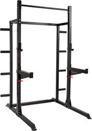 Half Power Rack Squat Cage Black with Pull Up Bar & Storage System - Kwikley